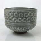 Japanese Ceramic Banko Ware Green Tea Bowl Matcha Chawan Vtg Gray White CHB98