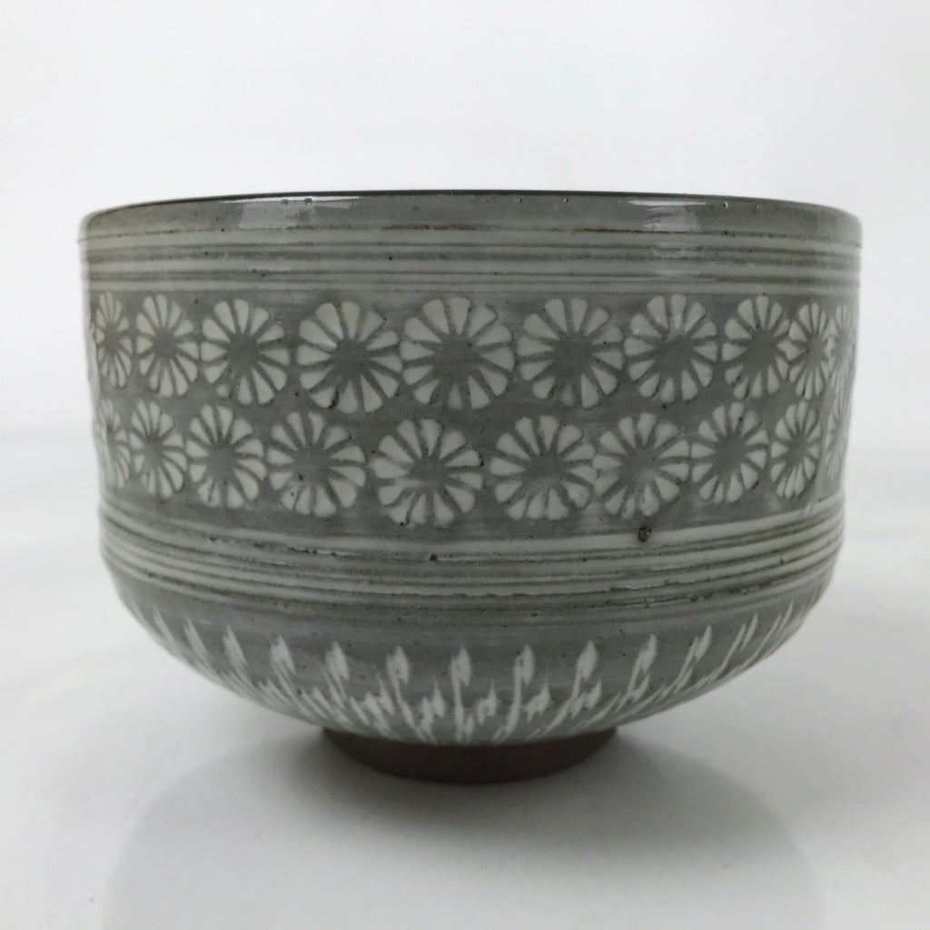 Japanese Ceramic Banko Ware Green Tea Bowl Matcha Chawan Vtg Gray White CHB98