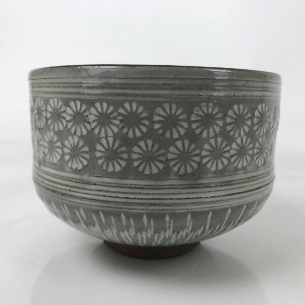 Japanese Ceramic Banko Ware Green Tea Bowl Matcha Chawan Vtg Gray White CHB98