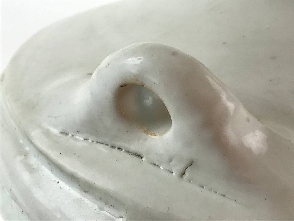 Japanese Ceramic Barrel Sake Bottle Kayoi-Tokkuri Vtg White Blue Kanji TS583