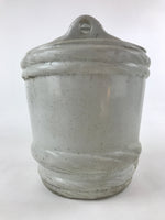 Japanese Ceramic Barrel Sake Bottle Kayoi-Tokkuri Vtg White Blue Kanji TS583