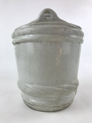 Japanese Ceramic Barrel Sake Bottle Kayoi-Tokkuri Vtg White Blue Kanji TS583