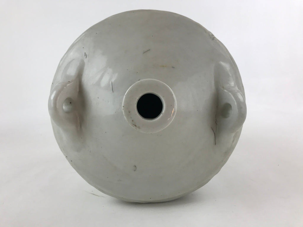 Japanese Ceramic Barrel Sake Bottle Kayoi-Tokkuri Vtg White Blue Kanji TS583