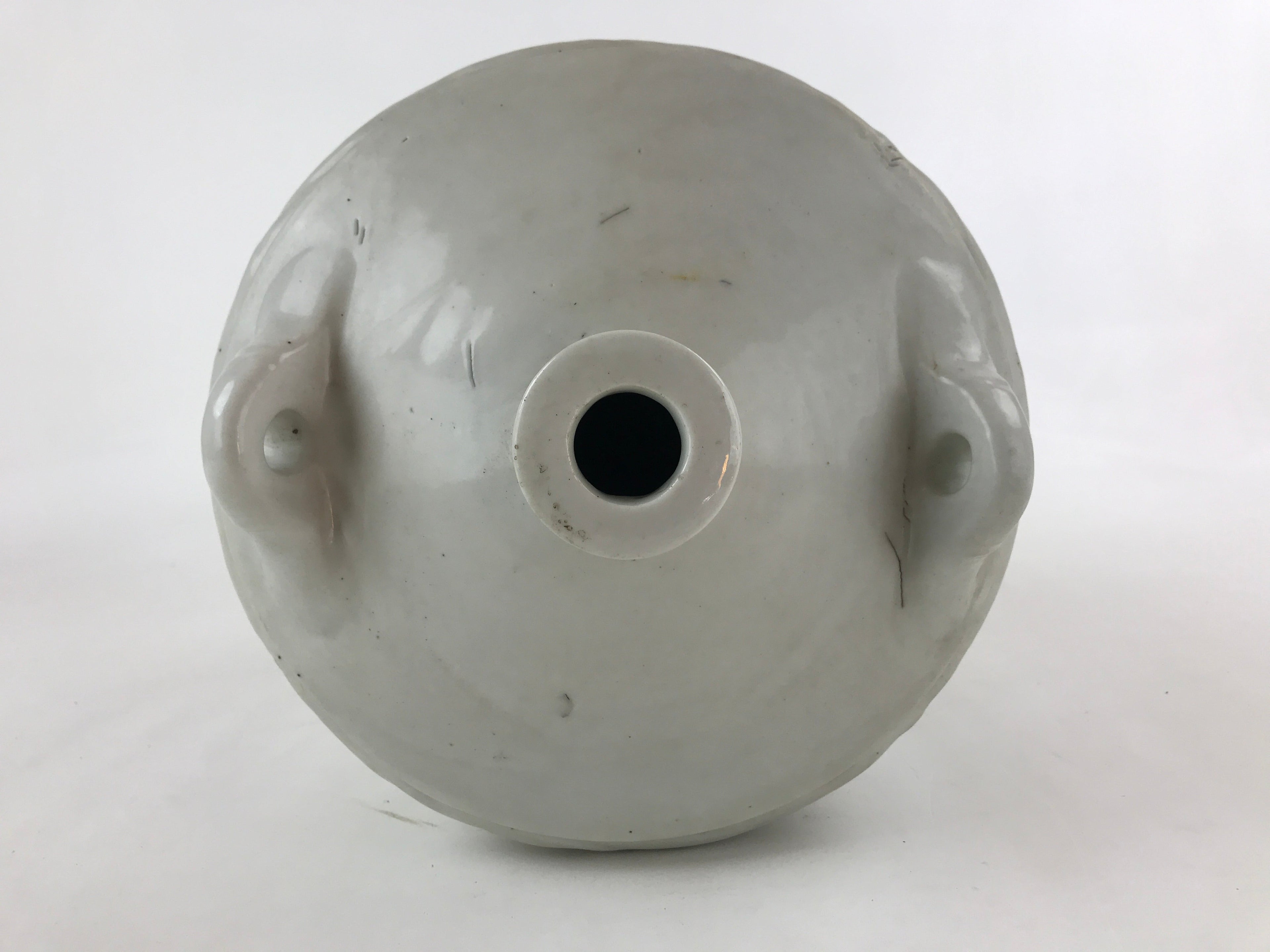 Japanese Ceramic Barrel Sake Bottle Kayoi-Tokkuri Vtg White Blue Kanji TS583