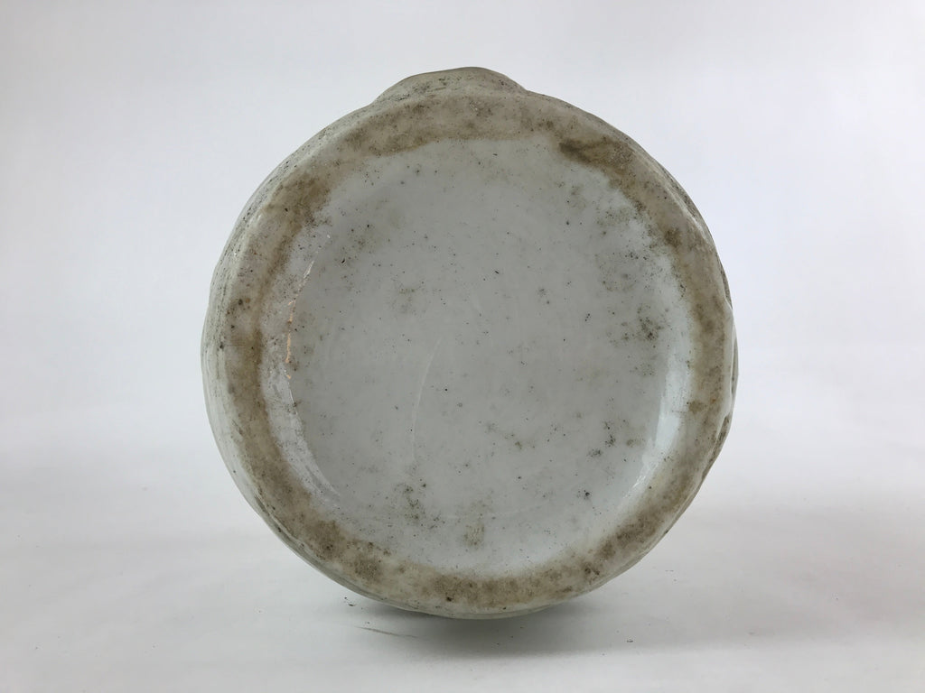Japanese Ceramic Barrel Sake Bottle Kayoi-Tokkuri Vtg White Blue Kanji TS583