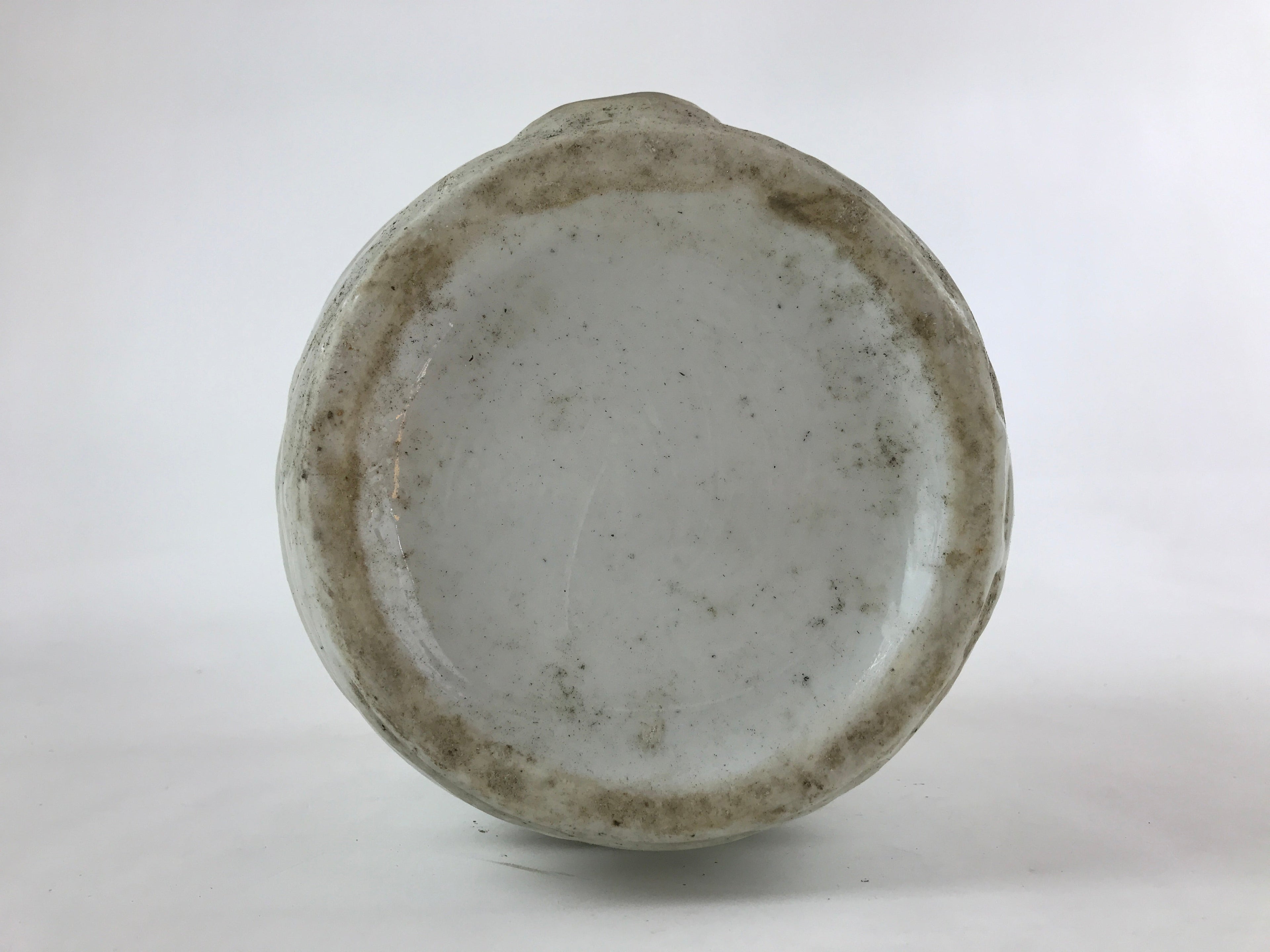 Japanese Ceramic Barrel Sake Bottle Kayoi-Tokkuri Vtg White Blue Kanji TS583