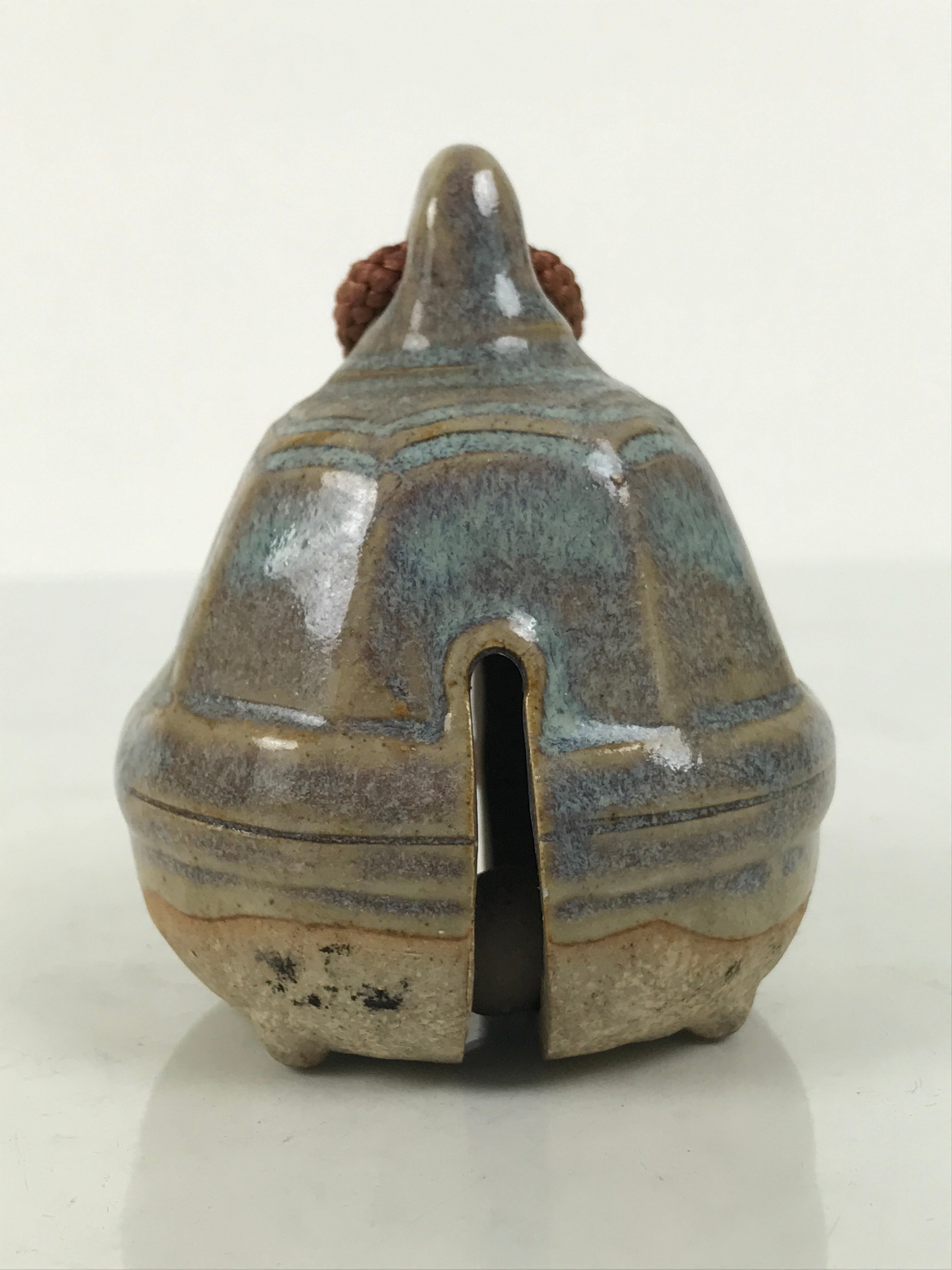 Japanese Ceramic Bell Dorei Vtg Tsuchi-Suzu Classic Shape Blue Glaze DR687
