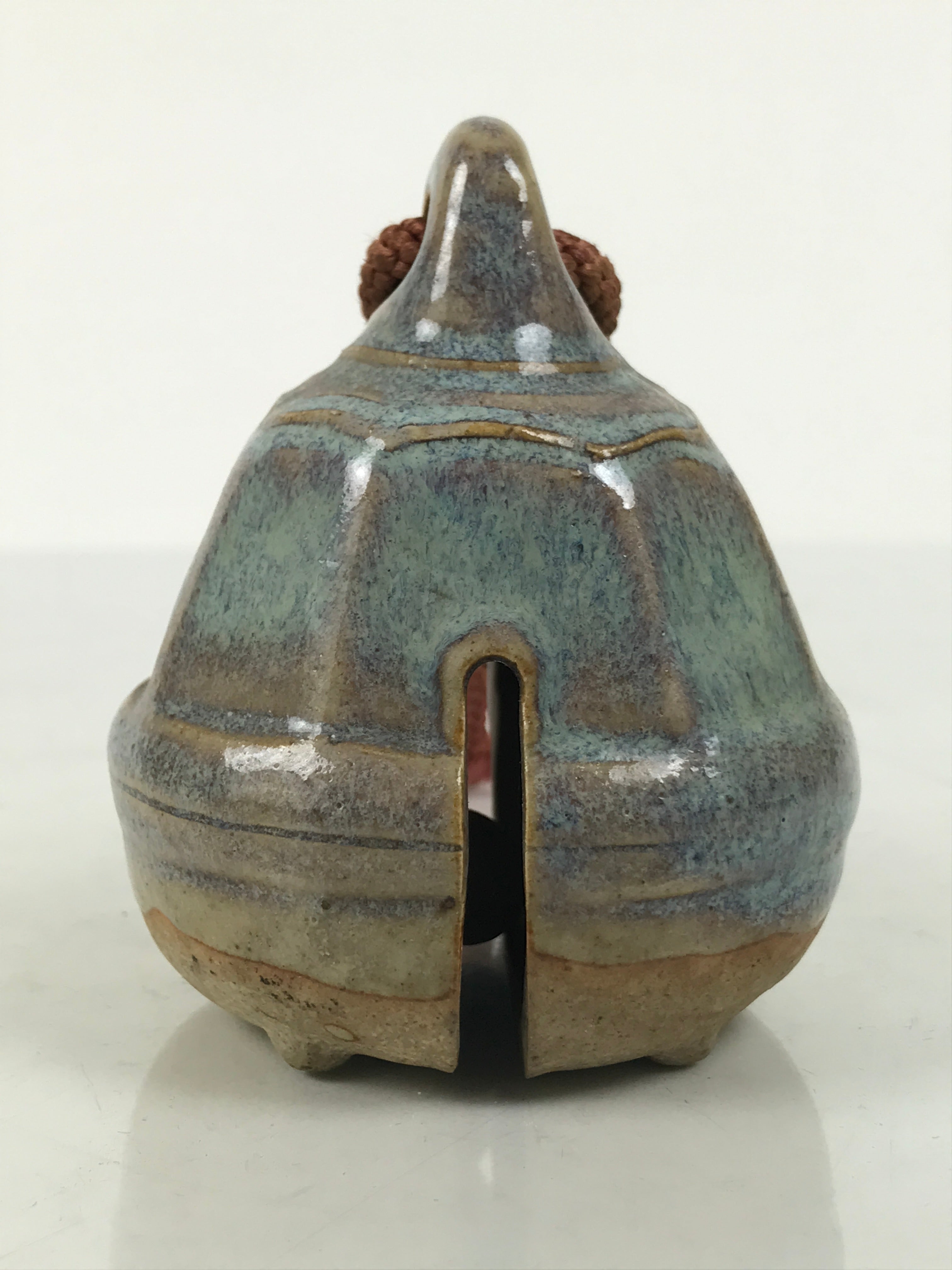 Japanese Ceramic Bell Dorei Vtg Tsuchi-Suzu Classic Shape Blue Glaze DR687