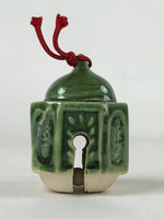 Japanese Ceramic Bell Dorei Vtg Tsuchi-Suzu Station Amulet Green Red DR510