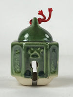 Japanese Ceramic Bell Dorei Vtg Tsuchi-Suzu Station Amulet Green Red DR510