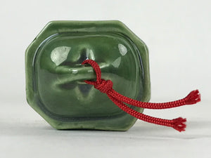 Japanese Ceramic Bell Dorei Vtg Tsuchi-Suzu Station Amulet Green Red DR510