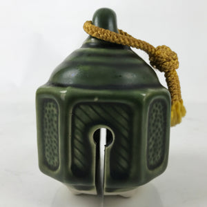 Japanese Ceramic Bell Dorei Vtg Tsuchi-Suzu Station Amulet Green Yellow DR543