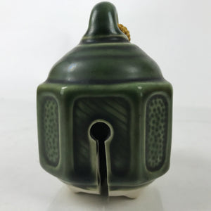 Japanese Ceramic Bell Dorei Vtg Tsuchi-Suzu Station Amulet Green Yellow DR543