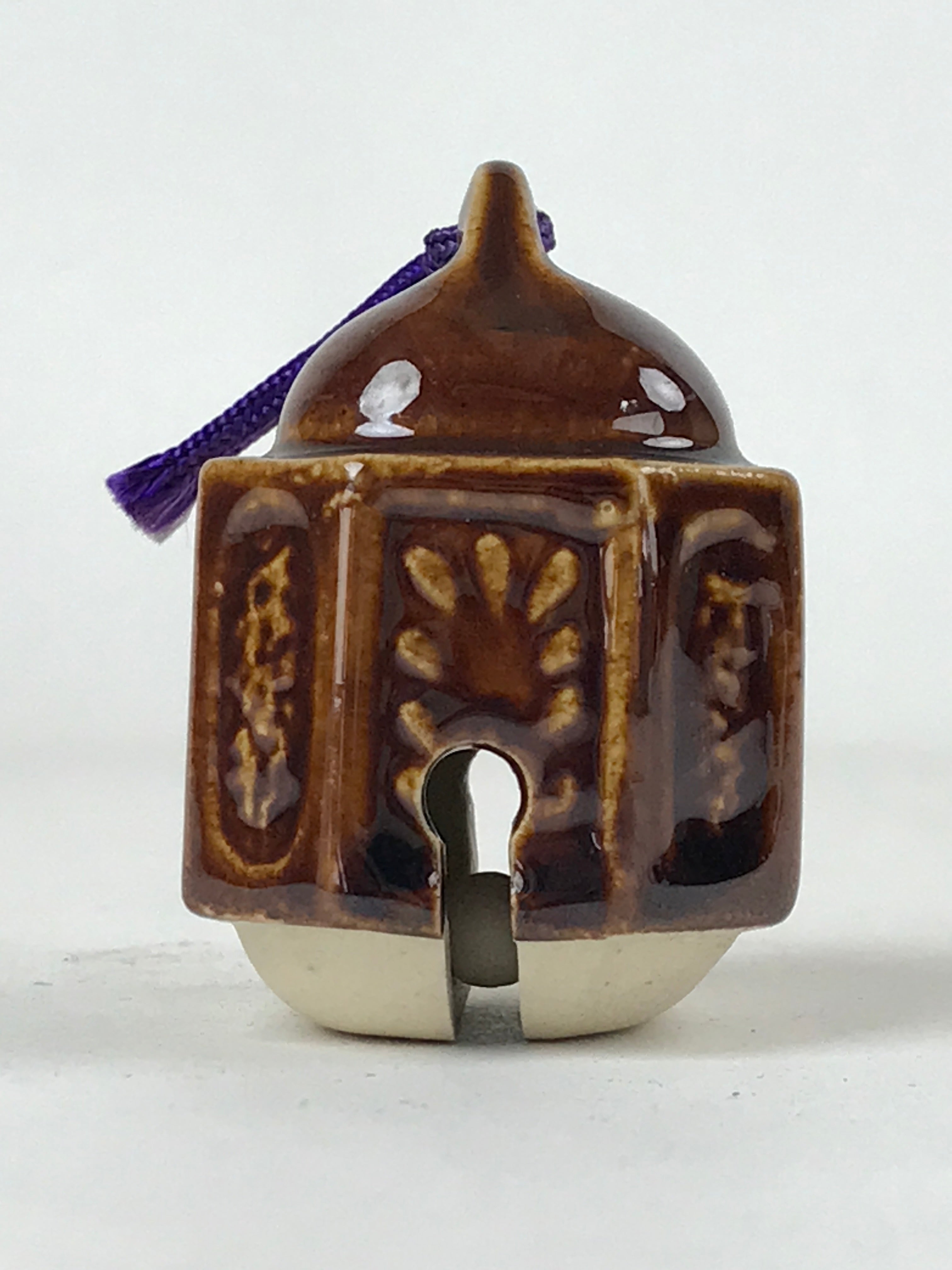 Japanese Ceramic Bell Dorei Vtg Tsuchi-Suzu Station Ekirei Amulet Brown DR512