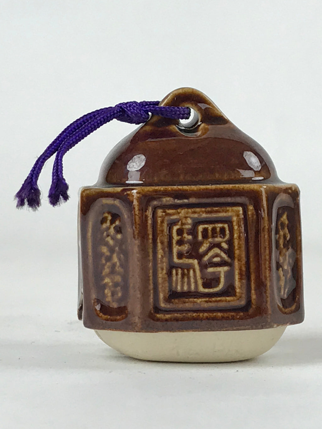 Japanese Ceramic Bell Dorei Vtg Tsuchi-Suzu Station Ekirei Amulet Brown DR512