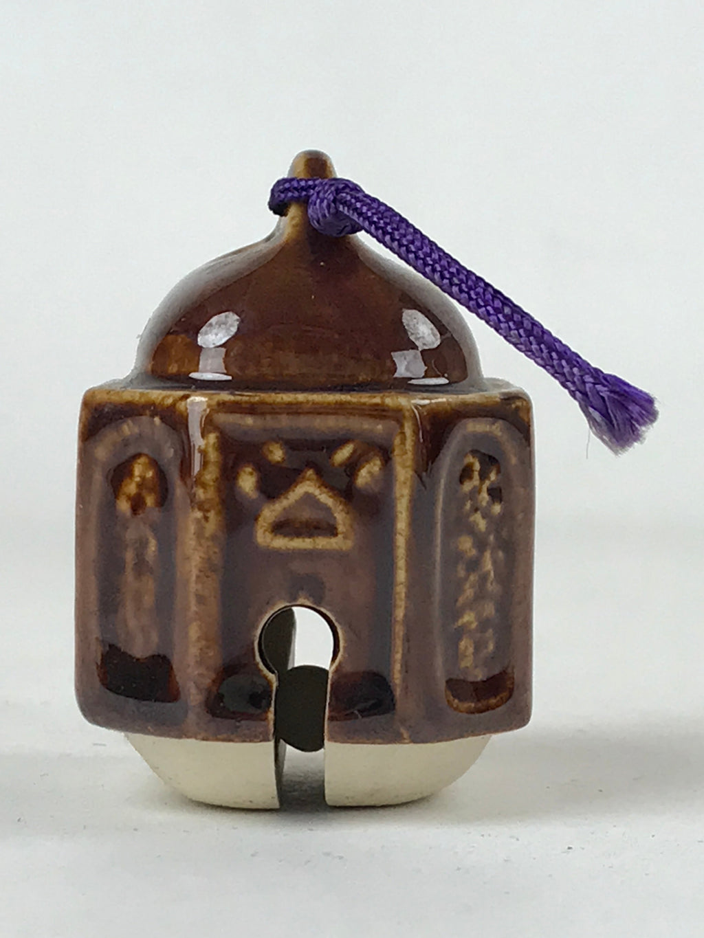 Japanese Ceramic Bell Dorei Vtg Tsuchi-Suzu Station Ekirei Amulet Brown DR512