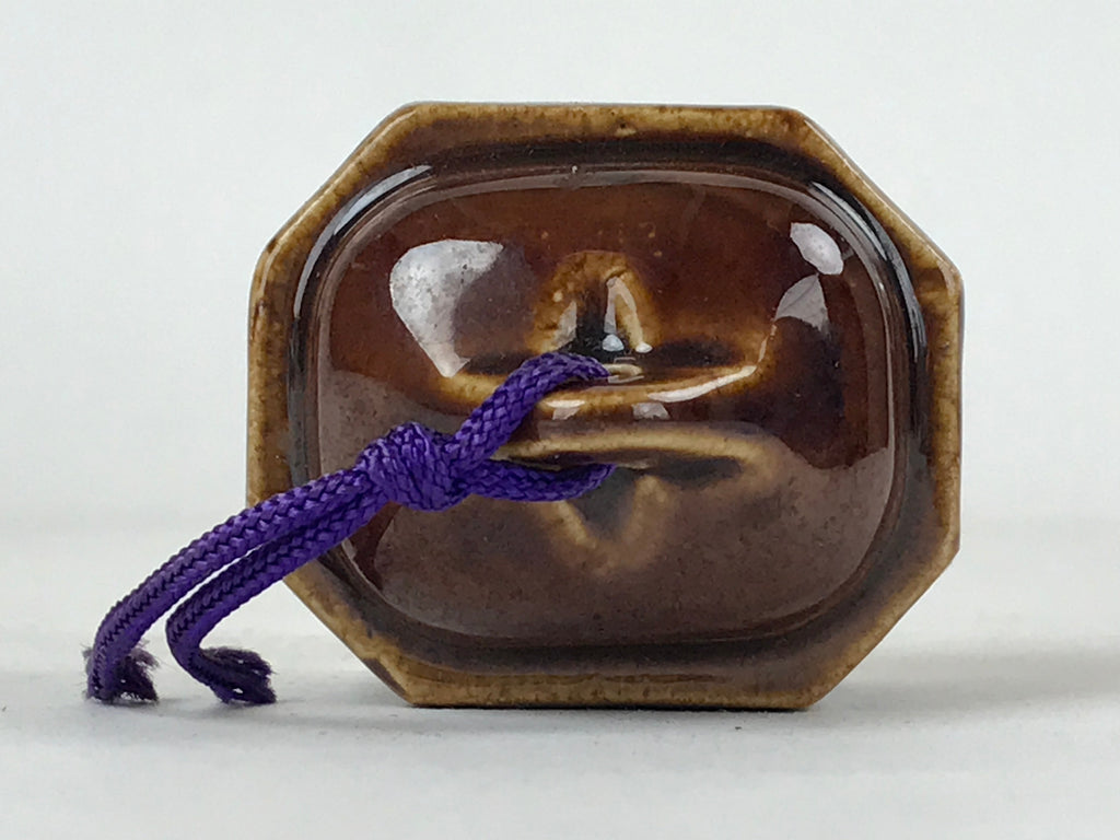 Japanese Ceramic Bell Dorei Vtg Tsuchi-Suzu Station Ekirei Amulet Brown DR512