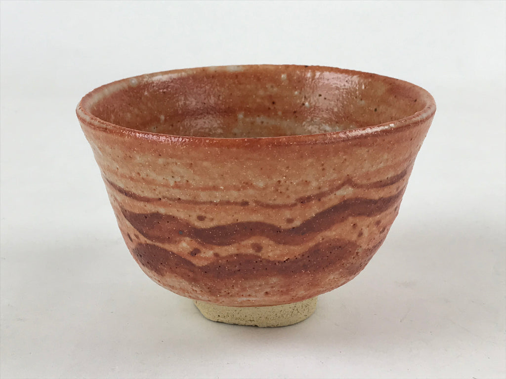 Japanese Ceramic Beni Shino Ware Green Tea Bowl Vtg Orange Matcha Chawan PX710