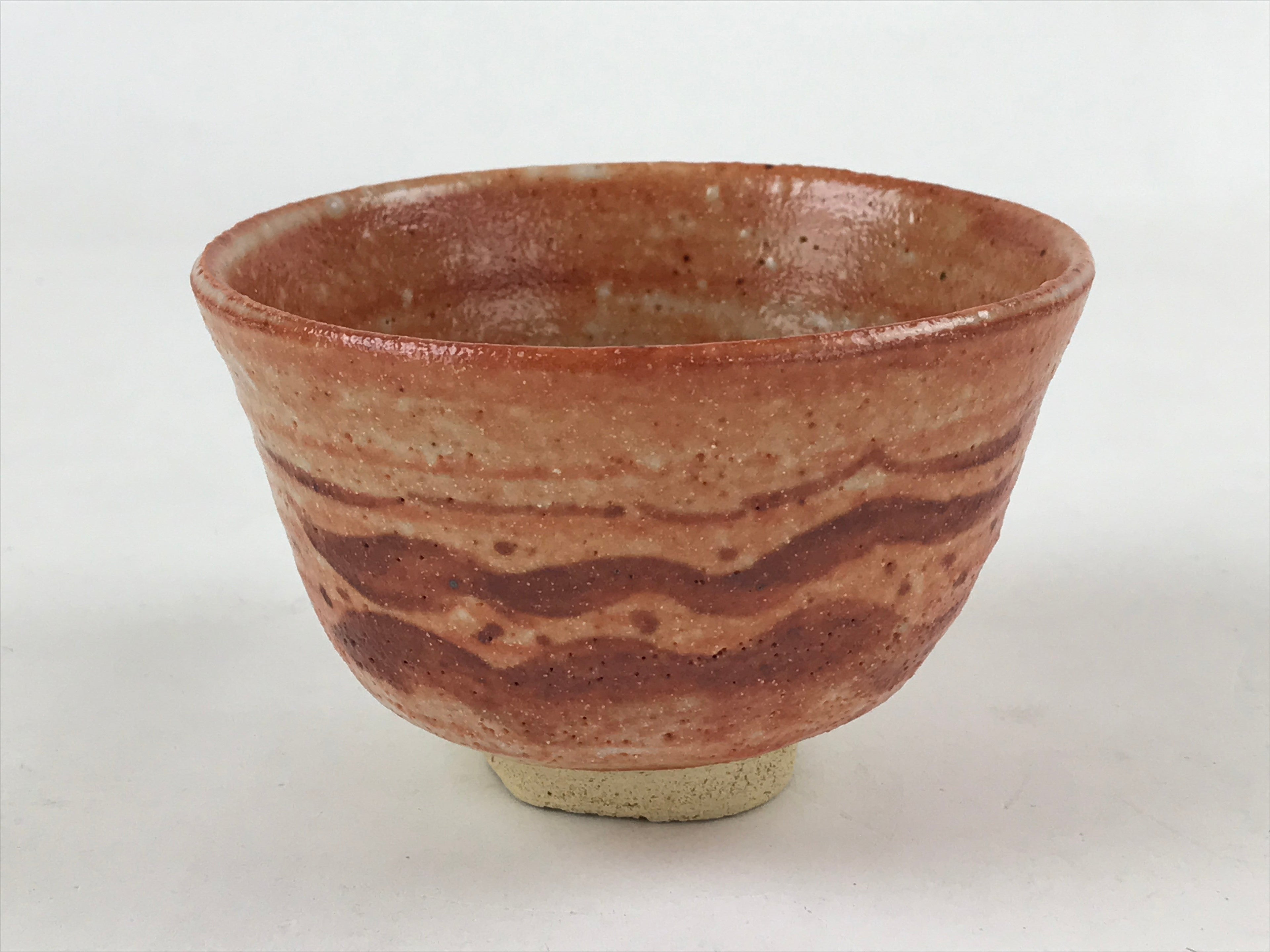Japanese Ceramic Beni Shino Ware Green Tea Bowl Vtg Orange Matcha Chawan PX710