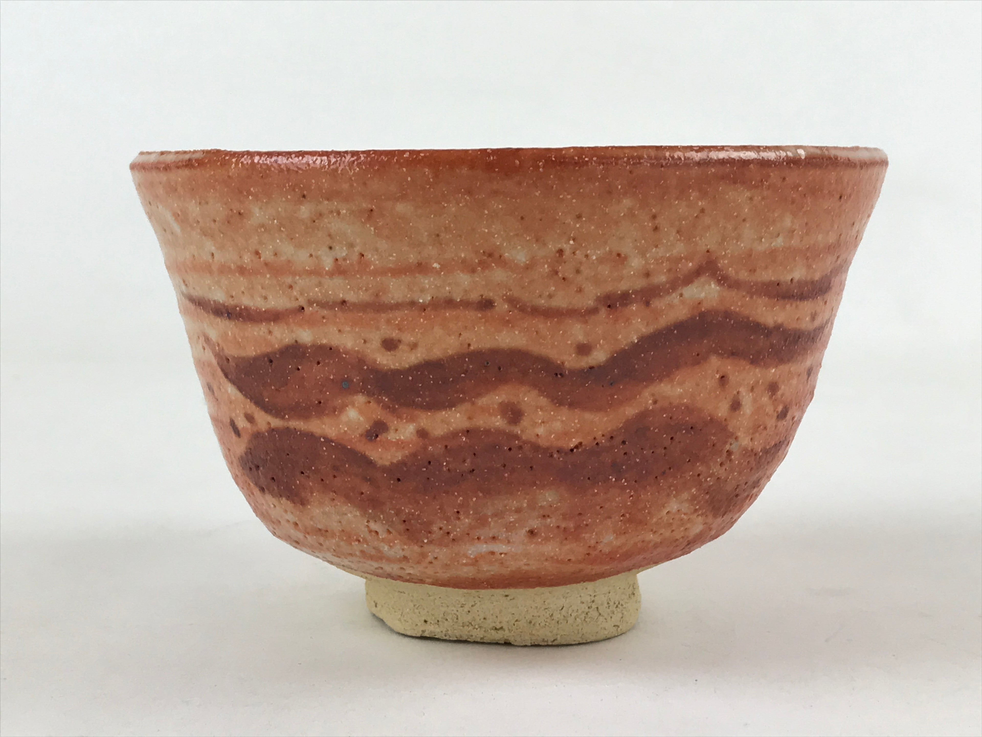 Japanese Ceramic Beni Shino Ware Green Tea Bowl Vtg Orange Matcha Chawan PX710