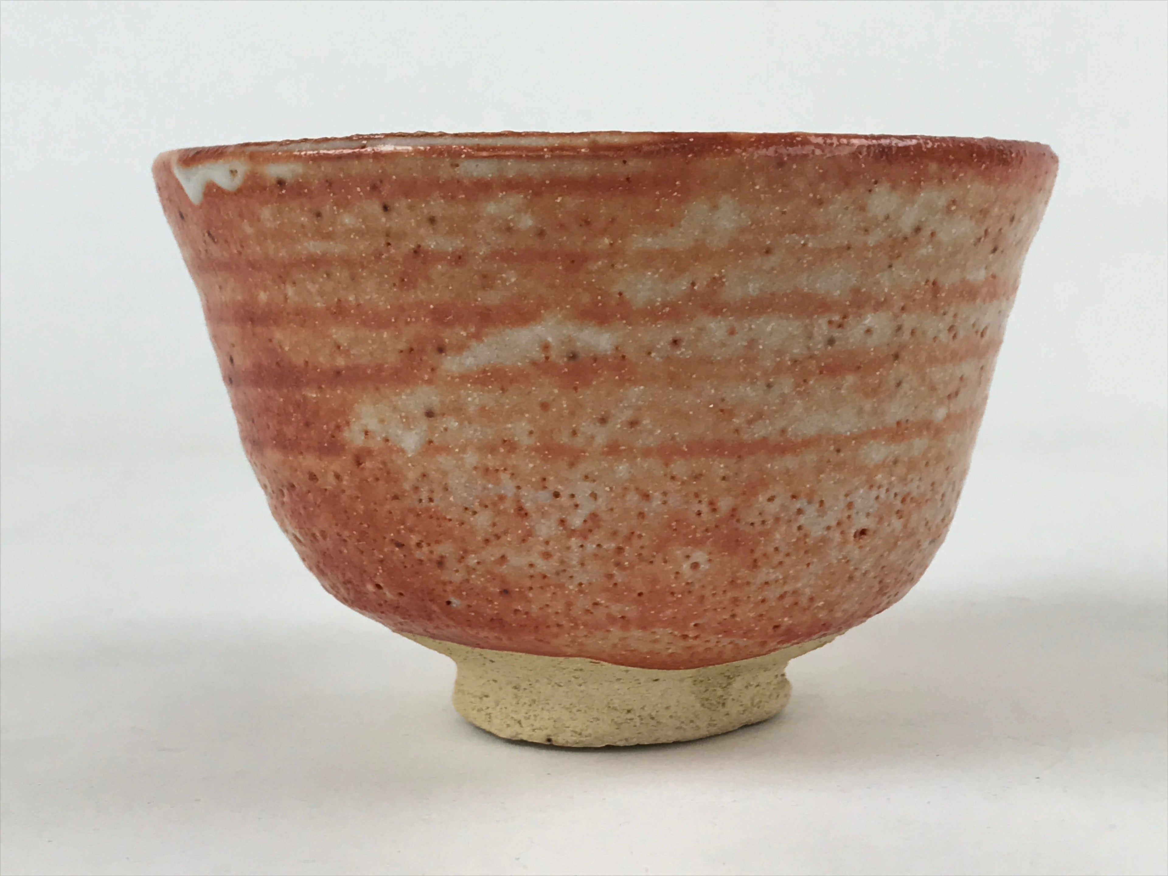 Japanese Ceramic Beni Shino Ware Green Tea Bowl Vtg Orange Matcha Chawan PX710