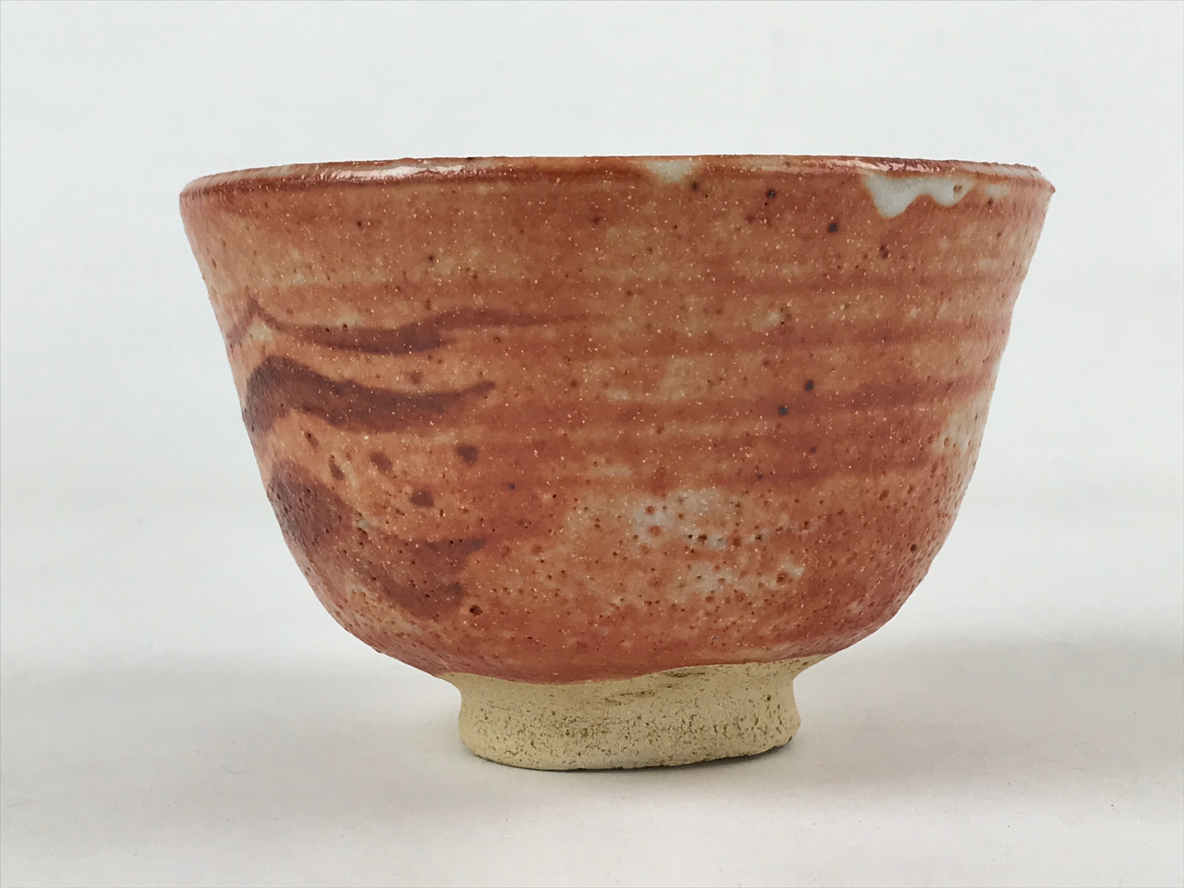 Japanese Ceramic Beni Shino Ware Green Tea Bowl Vtg Orange Matcha Chawan PX710