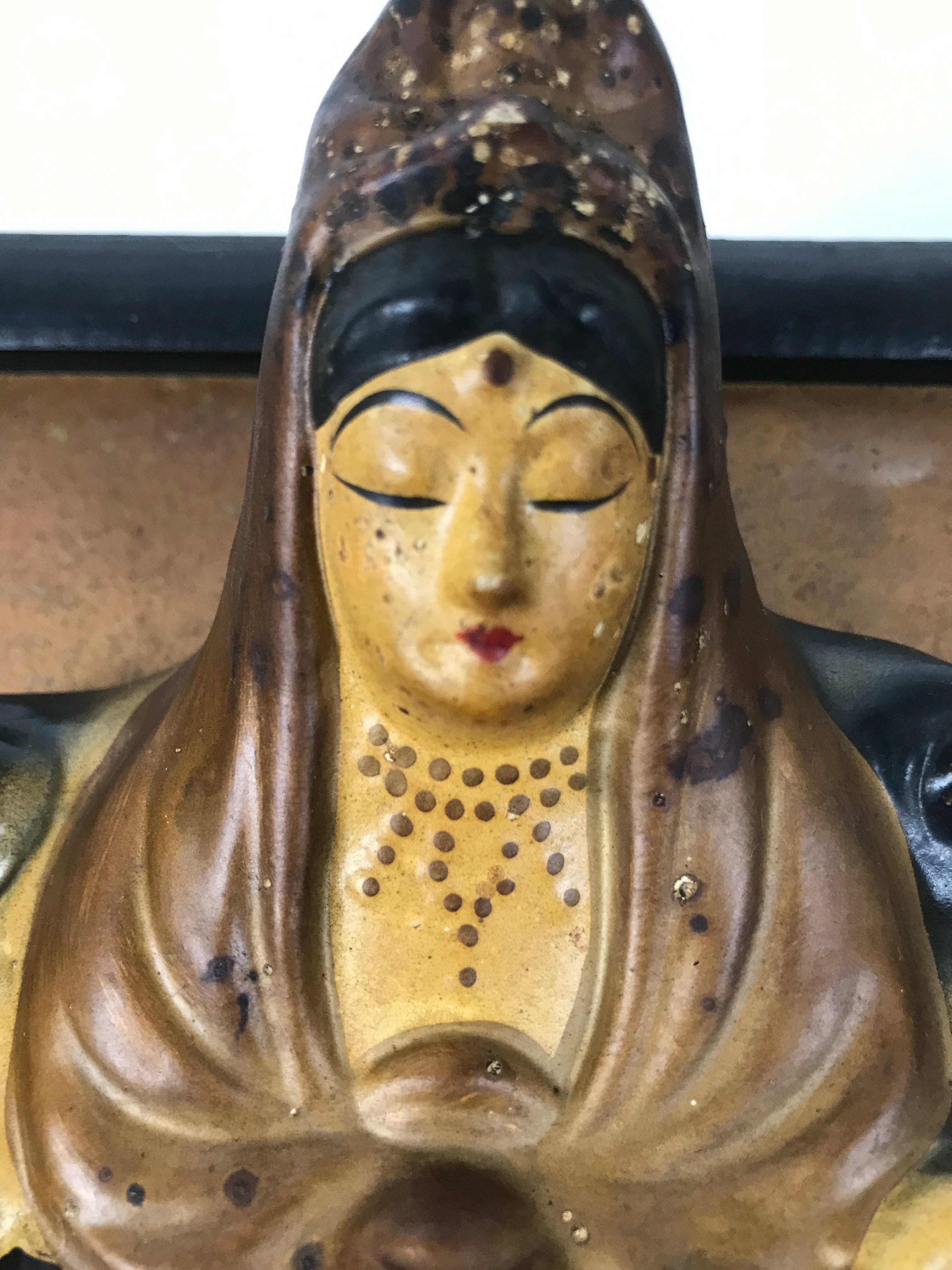 Japanese Ceramic Benzaiten Wall Hanging Art Vtg White Dragon 7 Lucky Gods FL405