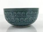 Japanese Ceramic Bowl Banko Ware Vtg Side Dish Blue Flowers Line Pattern PY996