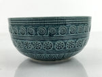 Japanese Ceramic Bowl Banko Ware Vtg Side Dish Blue Flowers Line Pattern PY996