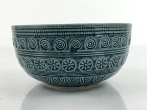 Japanese Ceramic Bowl Banko Ware Vtg Side Dish Blue Flowers Line Pattern PY996