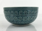 Japanese Ceramic Bowl Banko Ware Vtg Side Dish Blue Flowers Line Pattern PY996