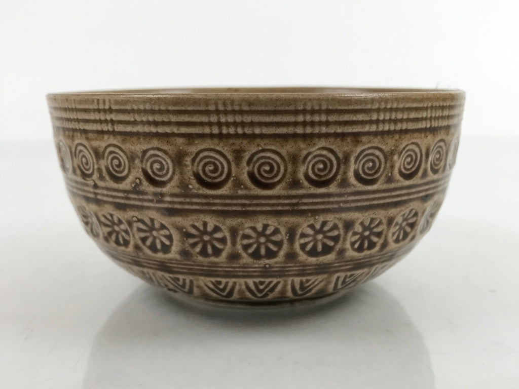 Japanese Ceramic Bowl Banko Ware Vtg Side Dish Brown Flowers Line Pattern PY994