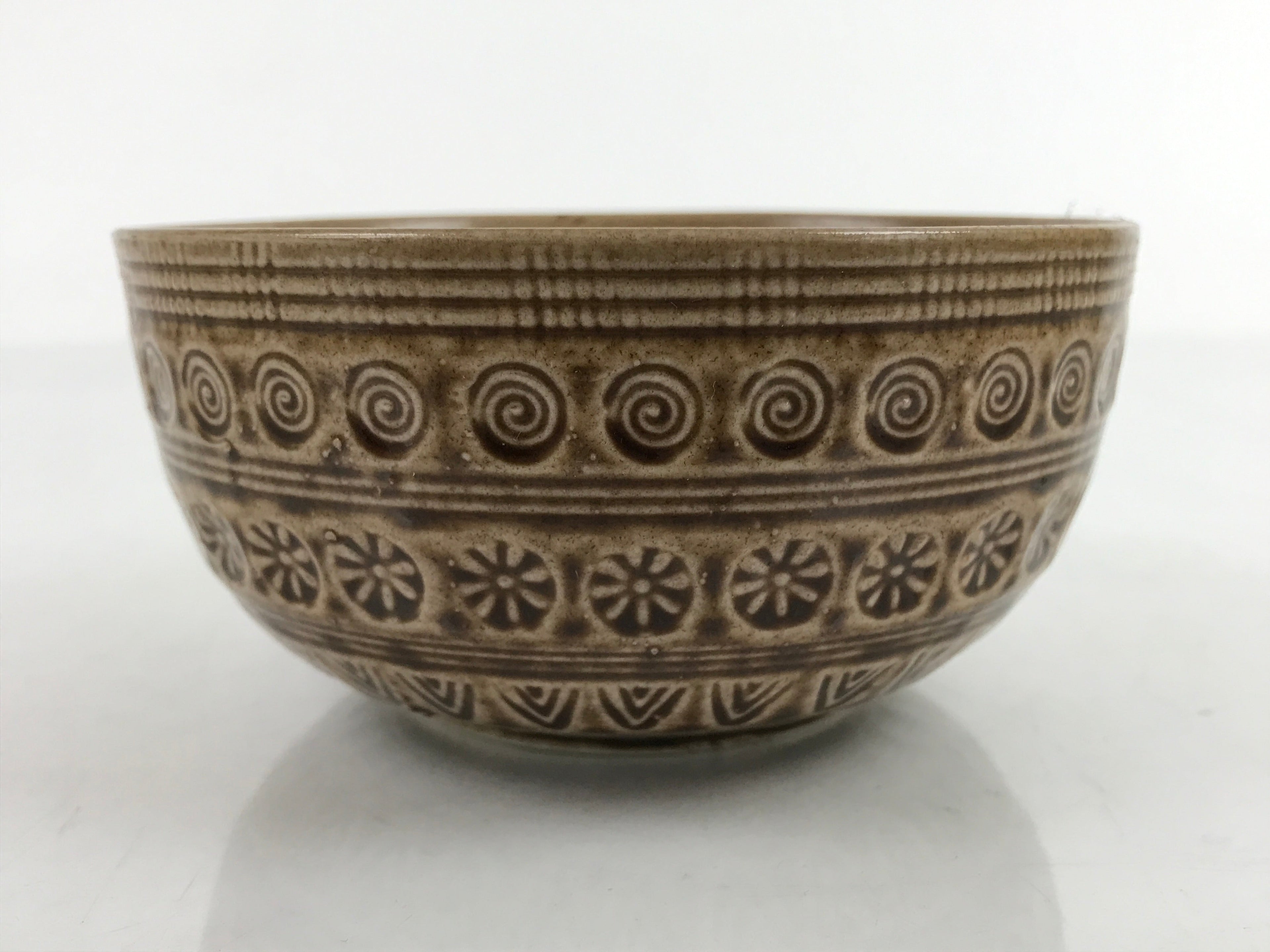 Japanese Ceramic Bowl Banko Ware Vtg Side Dish Brown Flowers Line Pattern PY994