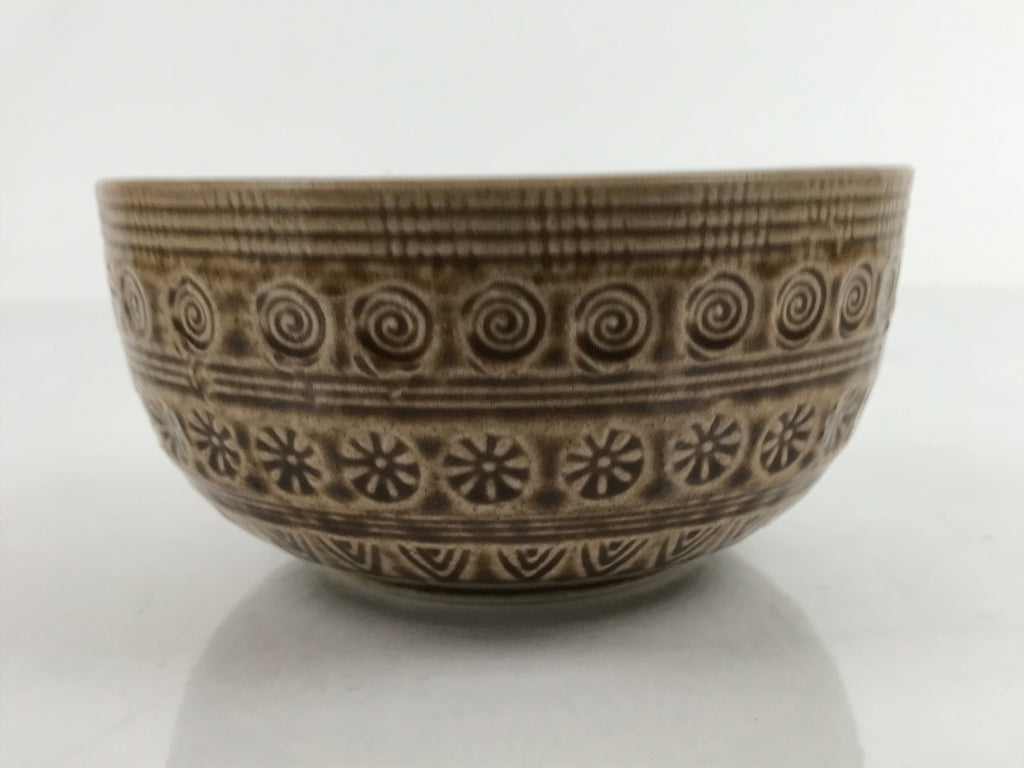 Japanese Ceramic Bowl Banko Ware Vtg Side Dish Brown Flowers Line Pattern PY994