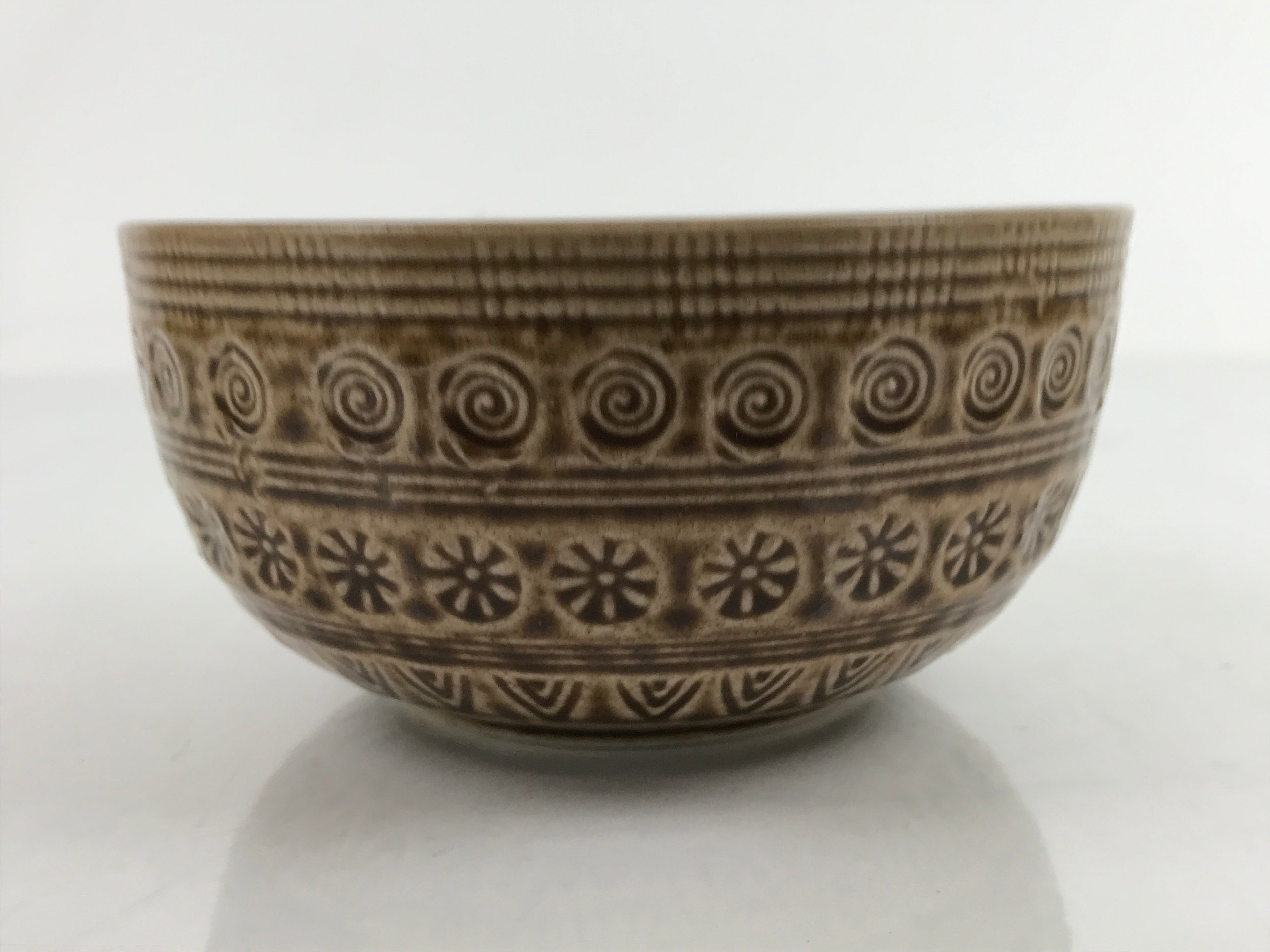 Japanese Ceramic Bowl Banko Ware Vtg Side Dish Brown Flowers Line Pattern PY994