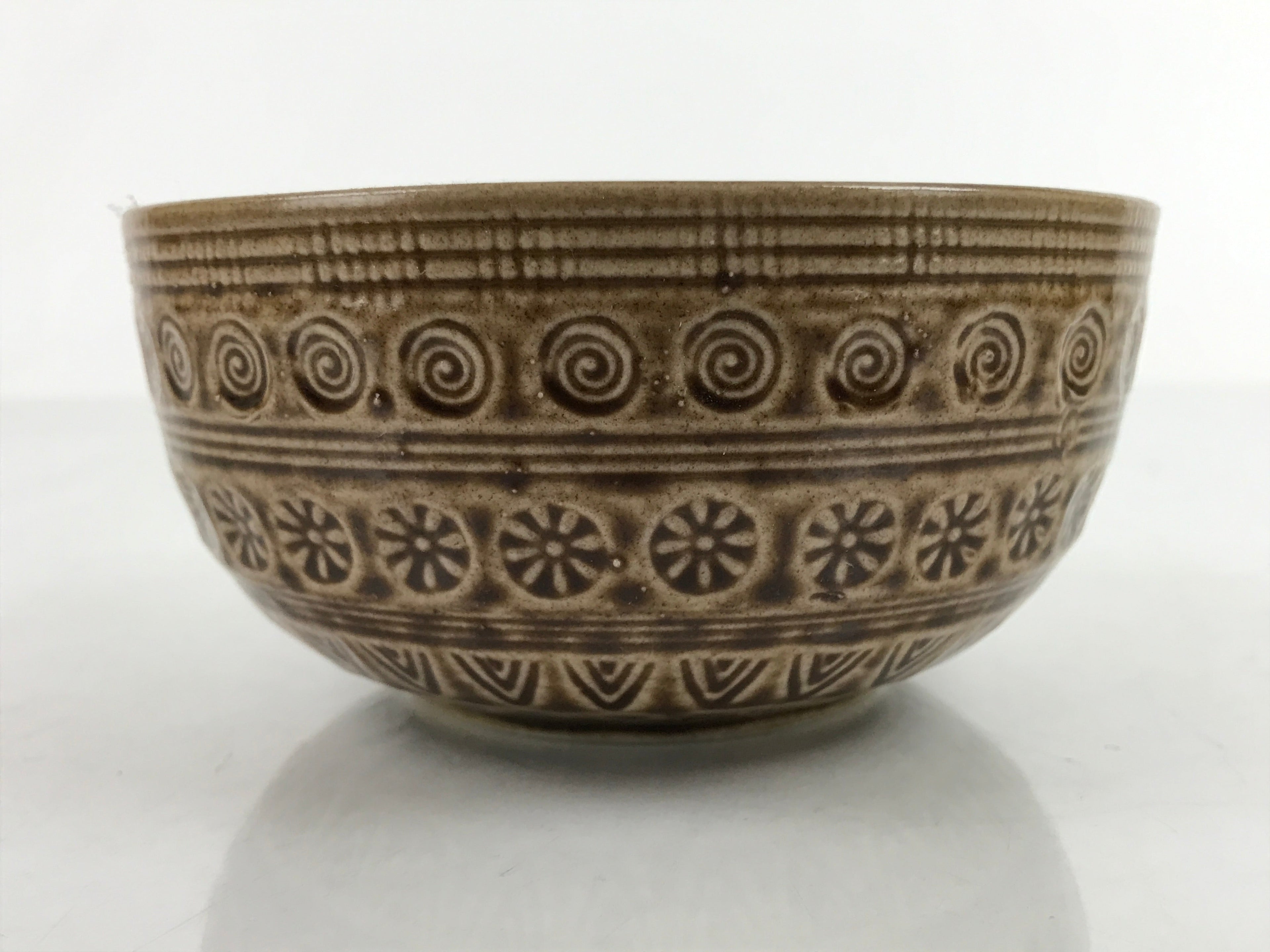 Japanese Ceramic Bowl Banko Ware Vtg Side Dish Brown Flowers Line Pattern PY994