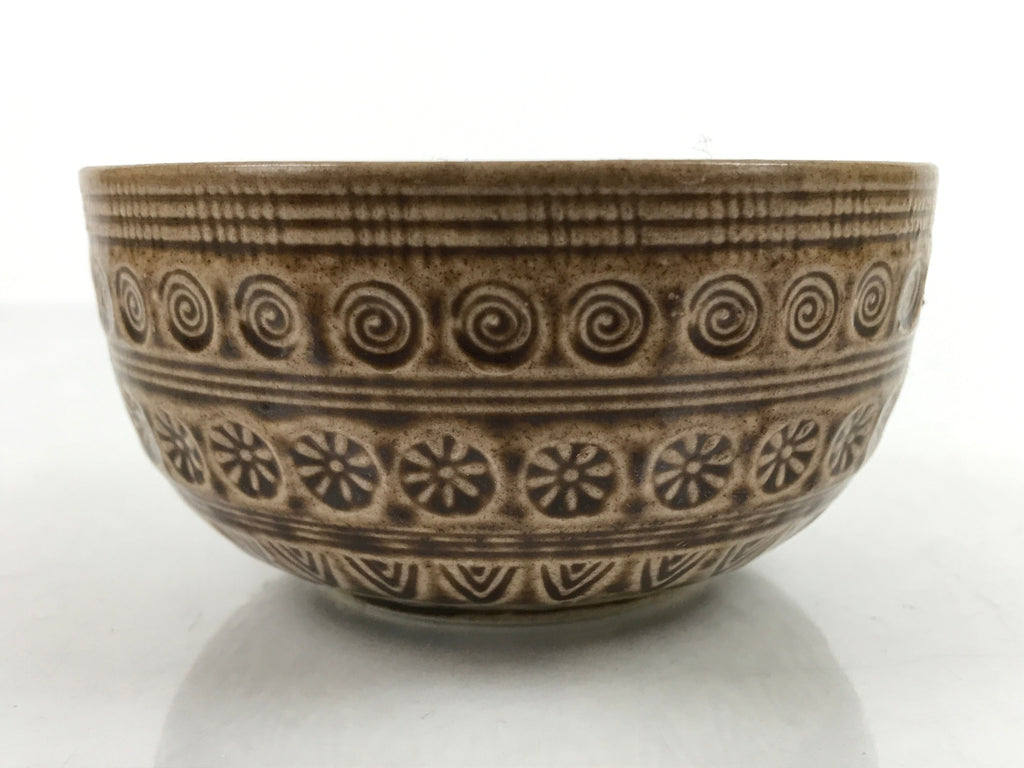 Japanese Ceramic Bowl Banko Ware Vtg Side Dish Brown Flowers Line Pattern PY994