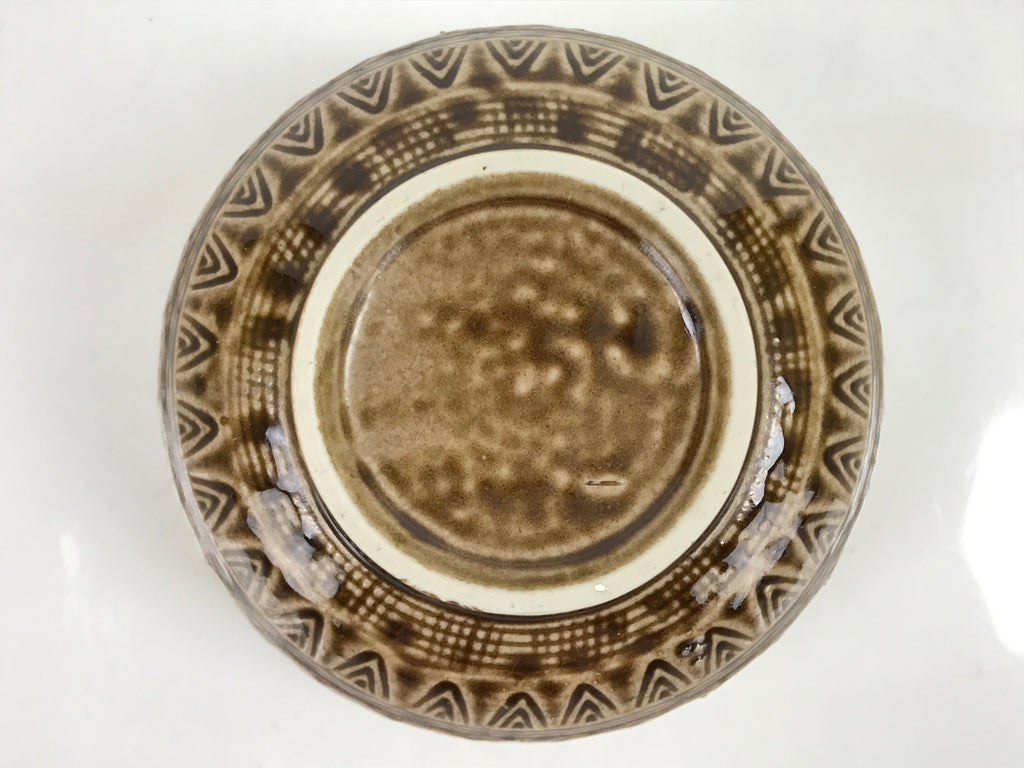 Japanese Ceramic Bowl Banko Ware Vtg Side Dish Brown Flowers Line Pattern PY994