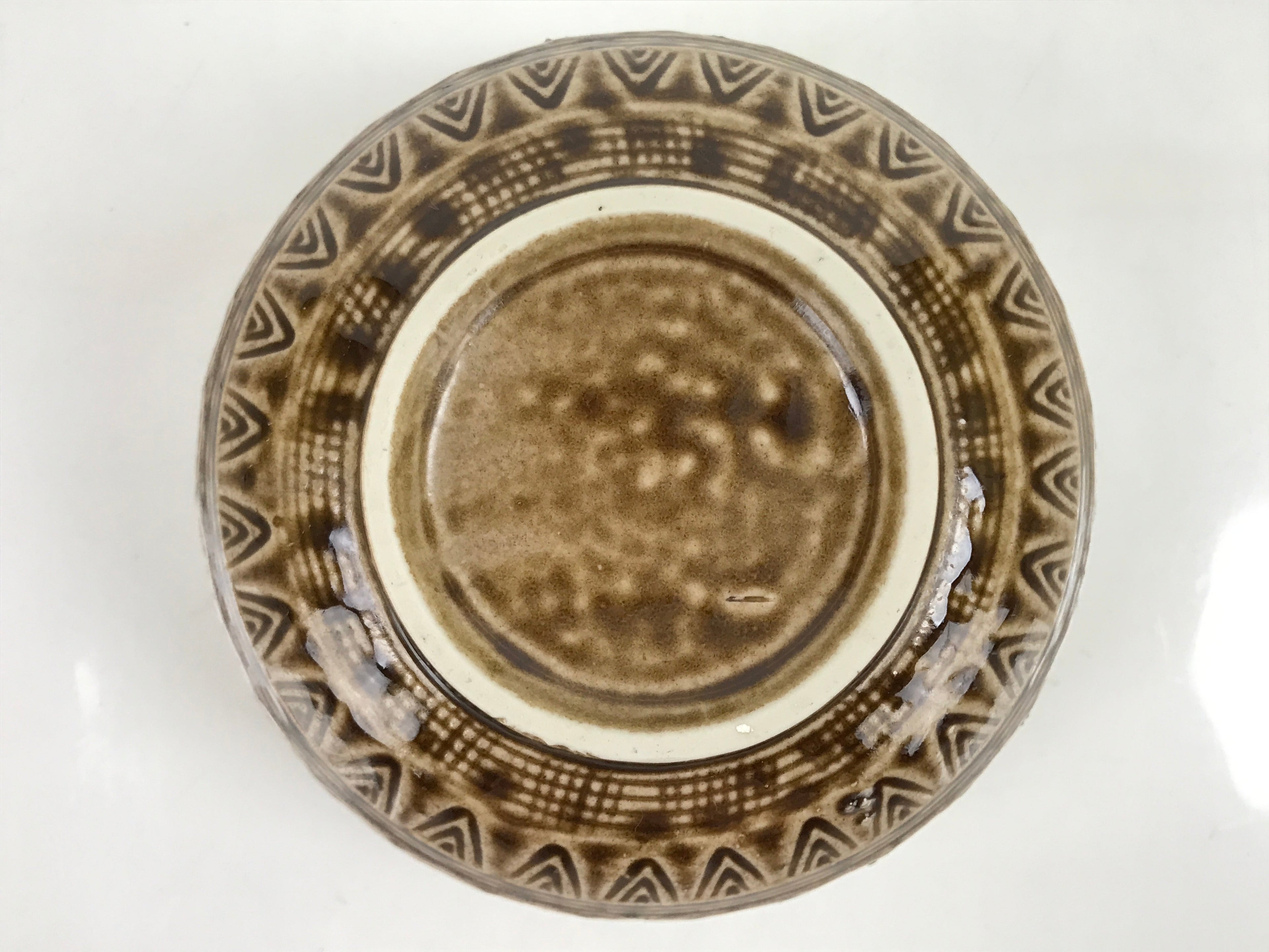 Japanese Ceramic Bowl Banko Ware Vtg Side Dish Brown Flowers Line Pattern PY994