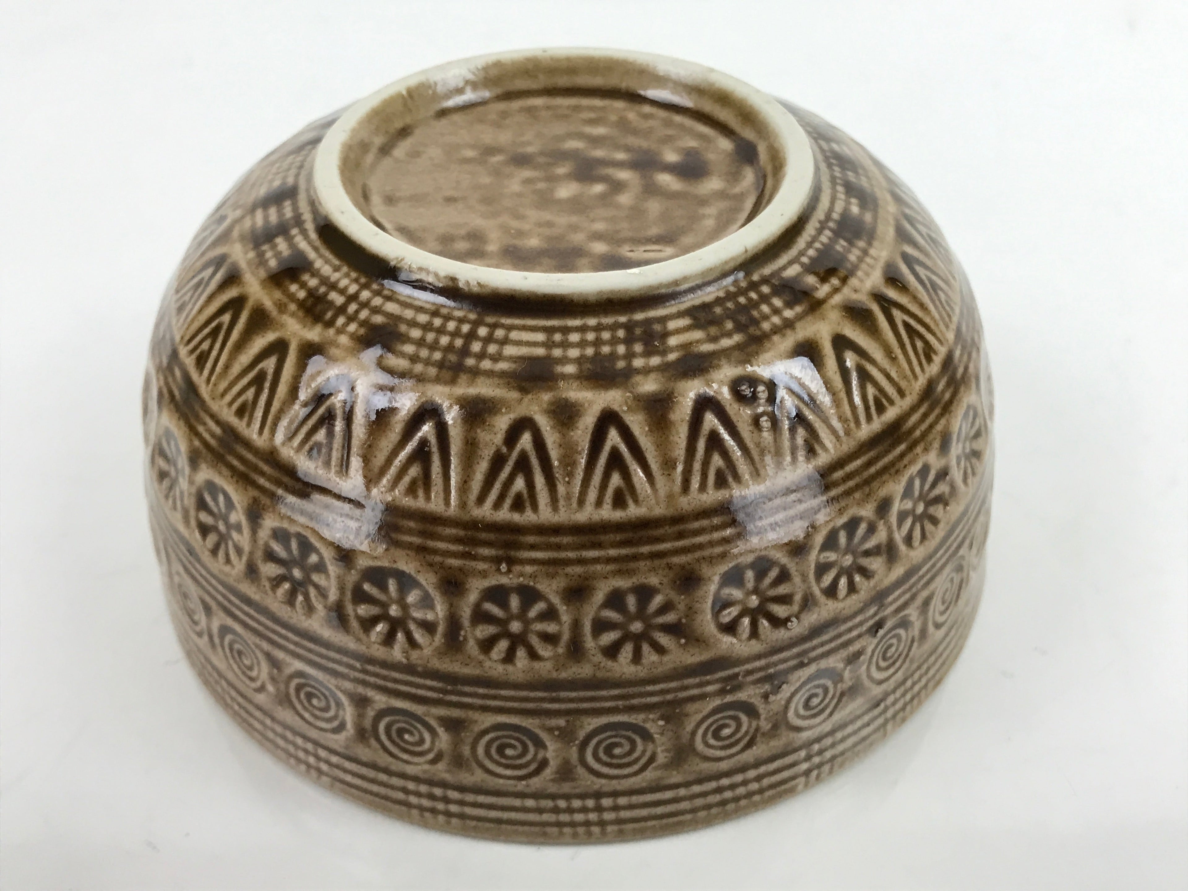 Japanese Ceramic Bowl Banko Ware Vtg Side Dish Brown Flowers Line Pattern PY994