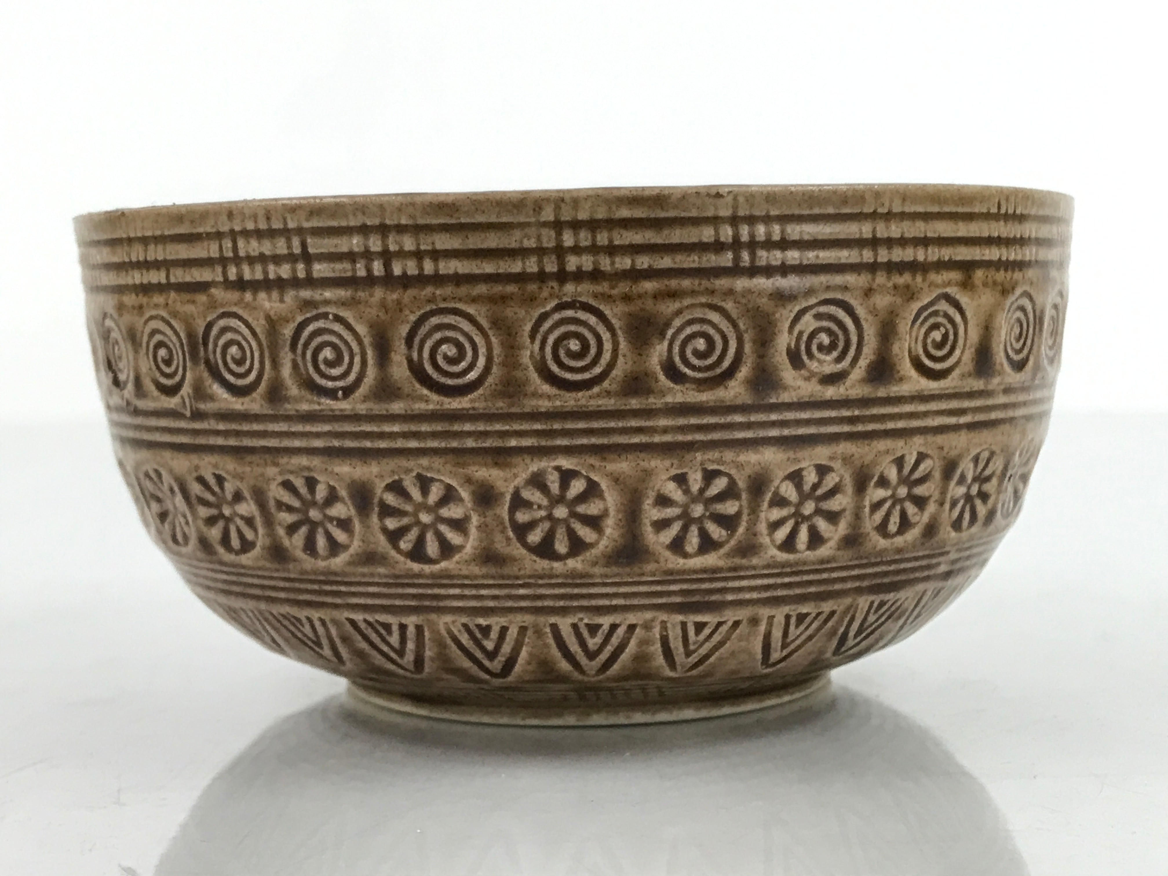 Japanese Ceramic Bowl Banko Ware Vtg Side Dish Brown Flowers Line Pattern PY995