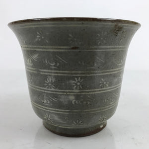 Japanese Ceramic Bowl Banko Ware Vtg Side Dish Cup White Flowers Lines Gray Y20