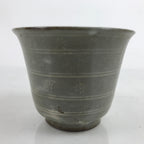 Japanese Ceramic Bowl Banko Ware Vtg Side Dish Cup White Flowers Lines Gray Y21