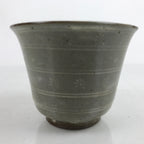 Japanese Ceramic Bowl Banko Ware Vtg Side Dish Cup White Flowers Lines Gray Y21
