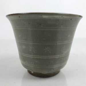 Japanese Ceramic Bowl Banko Ware Vtg Side Dish Cup White Flowers Lines Gray Y21