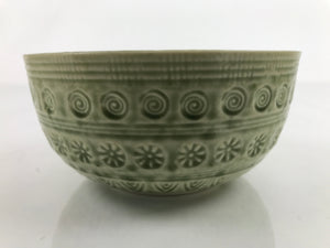 Japanese Ceramic Bowl Banko Ware Vtg Side Dish Green Flowers Line Pattern PY993