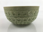 Japanese Ceramic Bowl Banko Ware Vtg Side Dish Green Flowers Line Pattern PY993