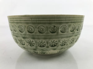 Japanese Ceramic Bowl Banko Ware Vtg Side Dish Green Flowers Line Pattern PY993