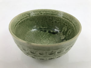 Japanese Ceramic Bowl Banko Ware Vtg Side Dish Green Flowers Line Pattern PY993