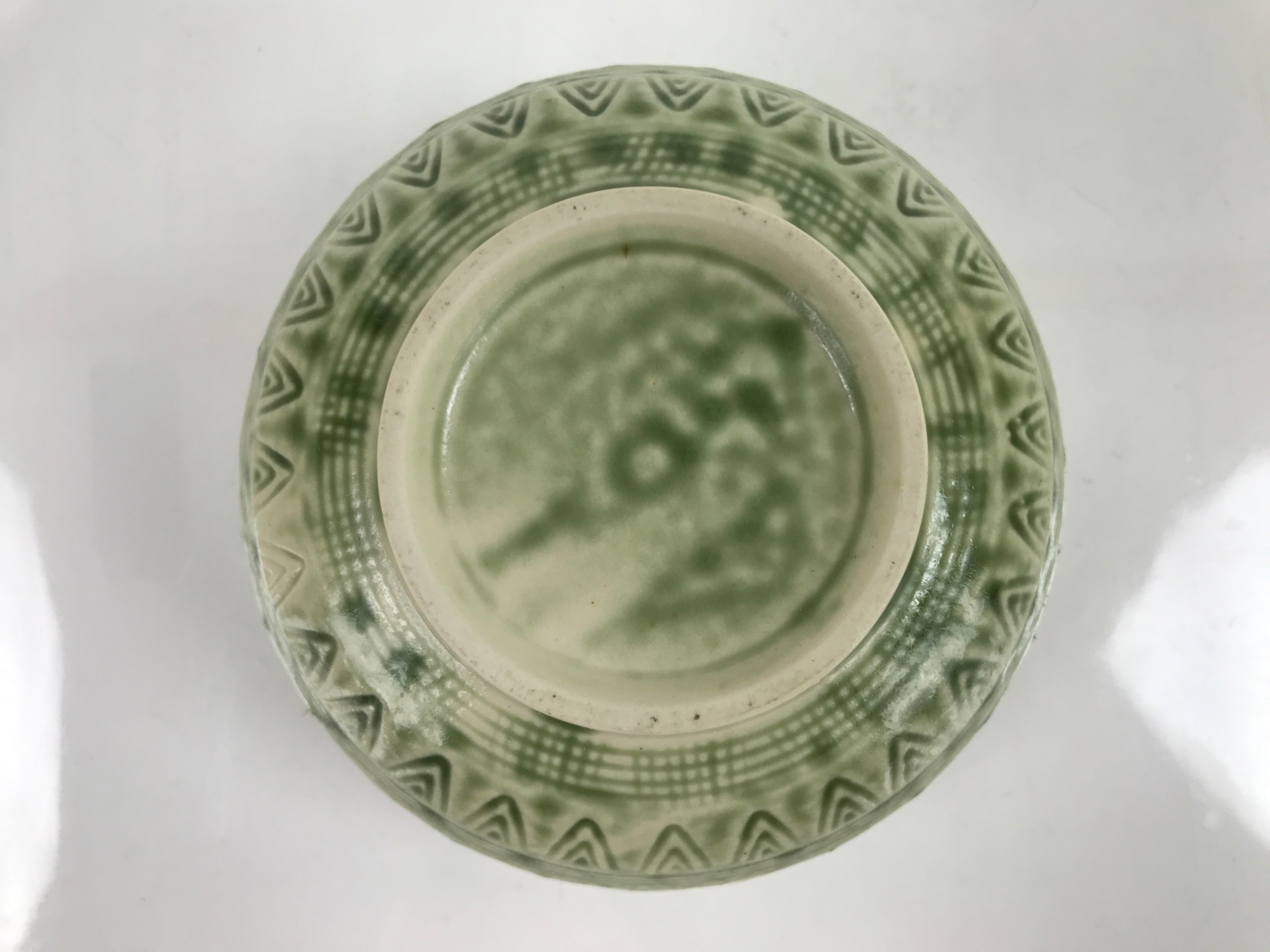 Japanese Ceramic Bowl Banko Ware Vtg Side Dish Green Flowers Line Pattern PY993